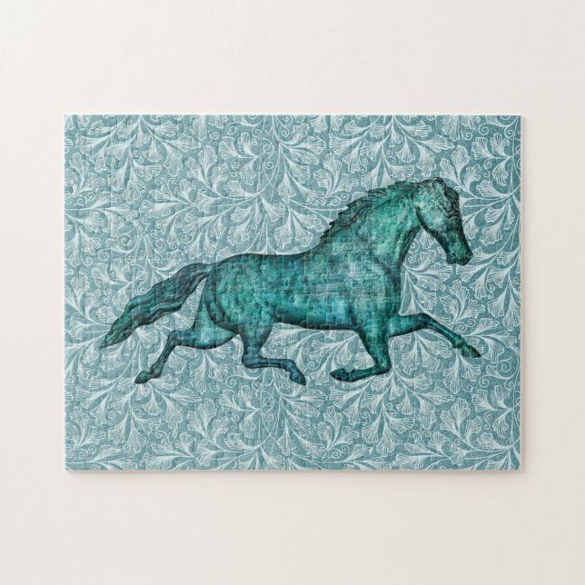 Vintage Horse Art Aqua Blue Puzzle (Horizontal)