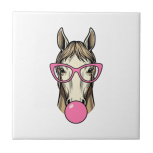 Vintage Horse Bubblegum Pink Glasses Shirt Design Tile