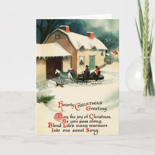 Vintage Horse & Buggy Merry Christmas Holiday Card (Front)
