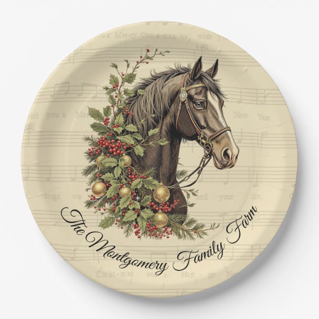 Vintage Horse Christmas Paper Plate (Front)