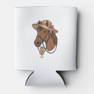 Vintage Horse Cocktail Summer Hat Illustration Can Cooler