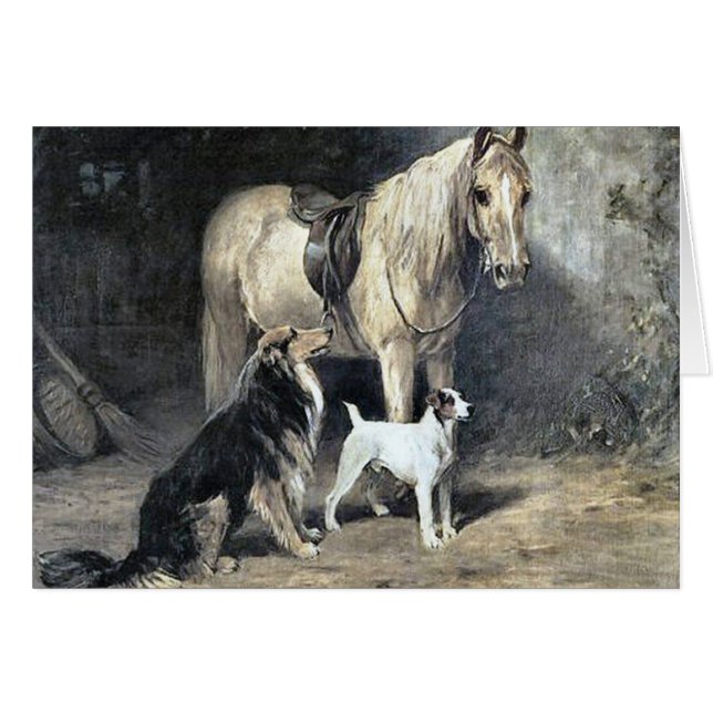 Vintage - Horse & Dogs Waiting for Master, (Front Horizontal)