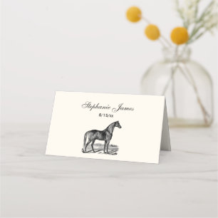 Vintage Horse Drawing Place Card Escort Card Ivory