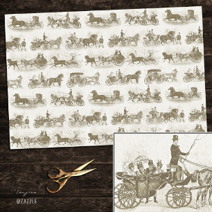 Vintage Horse Drawn Carriages Golden Beige Pattern Tissue Paper