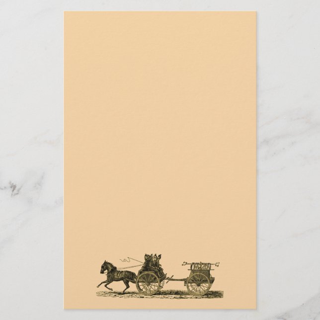Vintage Horse Drawn Fire Engine Illustration Stationery (Front)