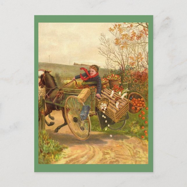 Vintage Horse Drawn Wagon Postcard (Front)