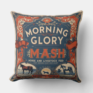 Vintage Horse Feed Sack Morning Glory Mash Farm Throw Pillow