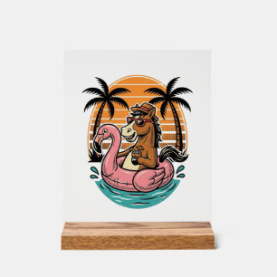 Vintage Horse Flamingo Float Summer Vacation Desig Acrylic Sign