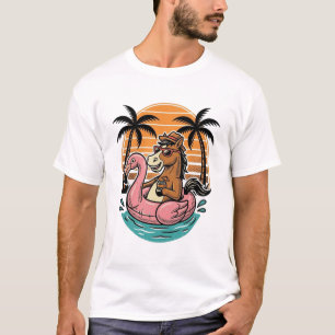Vintage Horse Flamingo Float Summer Vacation Desig T-Shirt