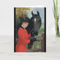 Vintage Horse Girl Red Coat Equestrian Sugar Cube
