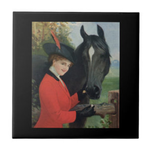 Vintage Horse Girl Red Riding Jacket Tile