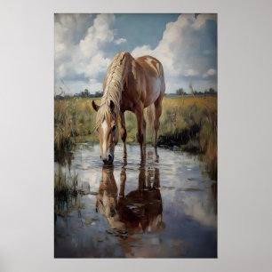 Vintage Horse Print, Wildflower Field, Farmhouse Poster