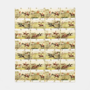 Vintage Horse Riders and Hounds Hunting Fleece Blanket