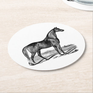Vintage Horse Standing Round Paper Coaster