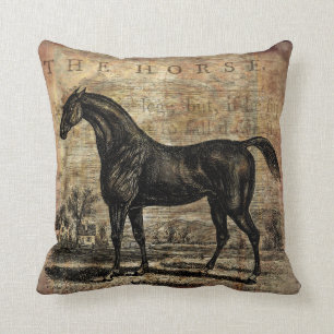 Vintage Horse Thoroughbred and Arabian Horses Throw Pillow