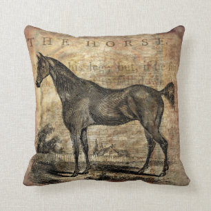 Vintage Horse Thoroughbred and Arabian Horses Throw Pillow