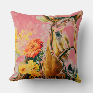 vintage horse wearing cowboy hat throw pillow