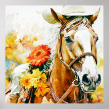 vintage horse wearing cowgirl hat