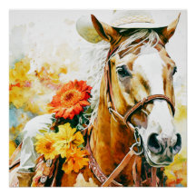 vintage horse wearing cowgirl hat