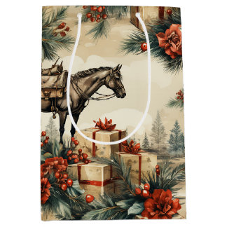 Vintage Horse Western Cowboy Christmas  Medium Gift Bag