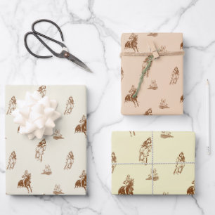 Vintage Horseback Riding Pattern Wrapping Paper Sheet