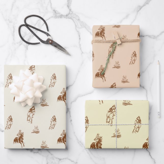 Vintage Horseback Riding Pattern Wrapping Paper Sheet (Front)