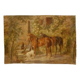 Vintage Horses at the Porch Albrecht Adam Pillowcase
