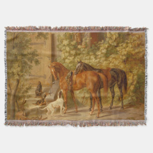 Vintage Horses at the Porch Albrecht Adam Throw Blanket