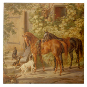 Vintage Horses at the Porch Albrecht Adam Tile