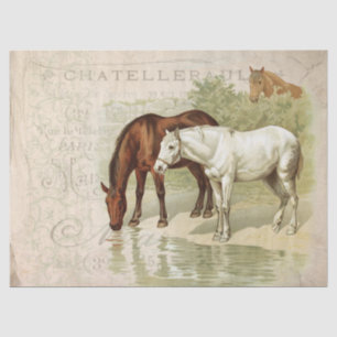 Vintage Horses French Postmark Parchment Decoupage Tissue Paper