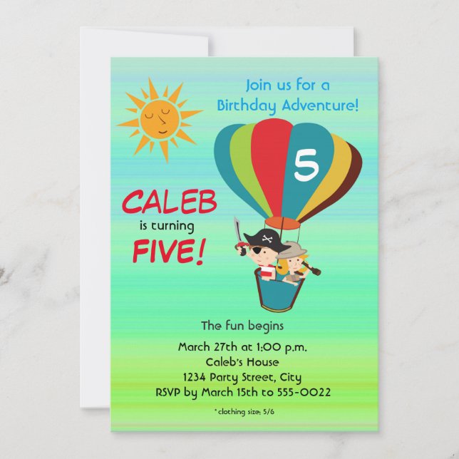 Vintage Hot Air Balloon Adventure Kids Birthday Invitation (Front)