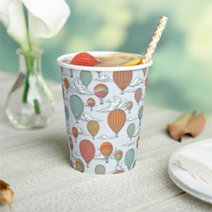 Vintage Hot Air Balloon and Clouds Pattern Paper Cups