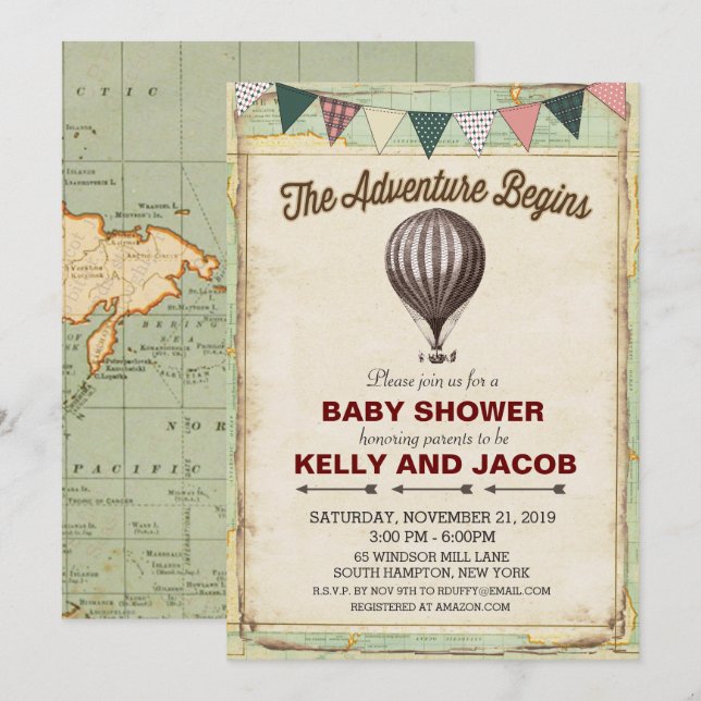Vintage Hot Air Balloon Baby Shower Invitation (Front/Back)
