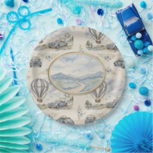 Vintage Hot Air Balloon Baby Shower Paper Plate