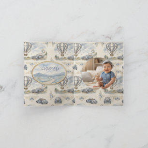 Vintage Hot Air Balloon Baby Shower Photo Thank You Card