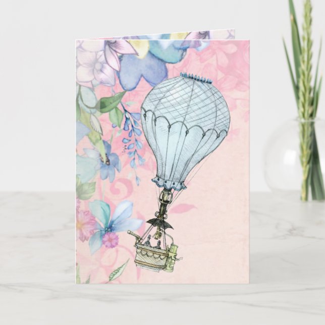 Vintage Hot Air Balloon Birthday Card (Front)