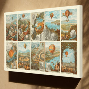 Vintage Hot Air Balloon Collecting Cards Pattern Canvas Print