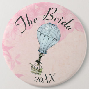 Vintage Hot Air Balloon Customizable Text wedding 6 Inch Round Button