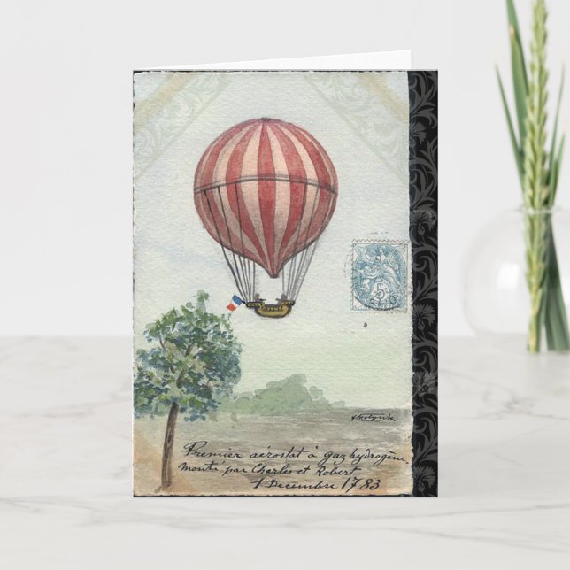 Vintage Hot Air Balloon Greeting Card (Front)