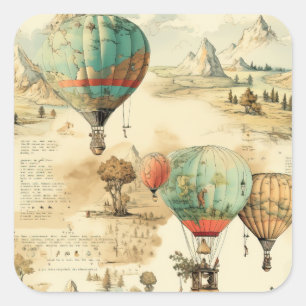 Vintage Hot Air Balloon in a Serene Landscape (10) Square Sticker