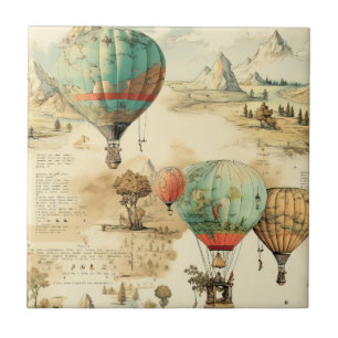 Vintage Hot Air Balloon in a Serene Landscape (10) Tile