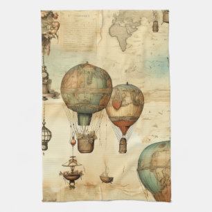 Vintage Hot Air Balloon in a Serene Landscape (12) Kitchen Towel