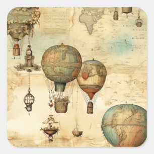 Vintage Hot Air Balloon in a Serene Landscape (12) Square Sticker