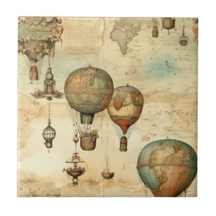 Vintage Hot Air Balloon in a Serene Landscape (12) Tile