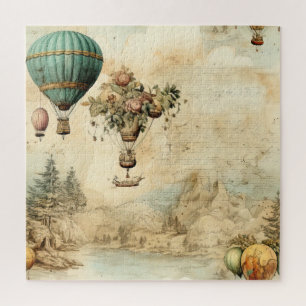 Vintage Hot Air Balloon in a Serene Landscape (1) Jigsaw Puzzle
