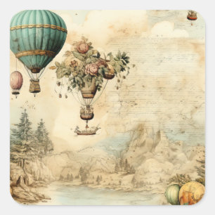 Vintage Hot Air Balloon in a Serene Landscape (1) Square Sticker