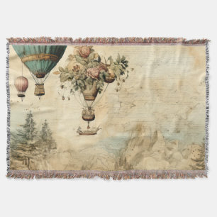Vintage Hot Air Balloon in a Serene Landscape (1) Throw Blanket