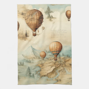 Vintage Hot Air Balloon in a Serene Landscape (2) Kitchen Towel
