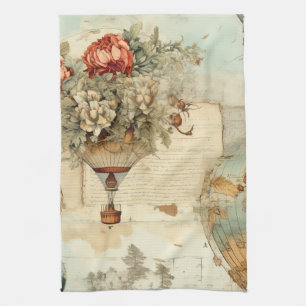 Vintage Hot Air Balloon in a Serene Landscape (3) Kitchen Towel