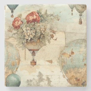Vintage Hot Air Balloon in a Serene Landscape (3) Stone Coaster